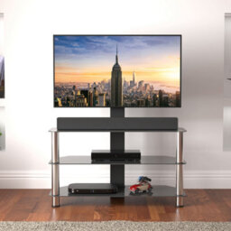 "Avf Black Glass 90Cm Tv Stand With Tv Mounting Column, For Tvs 32-60"" - Black/chrome" - thumbnail 2