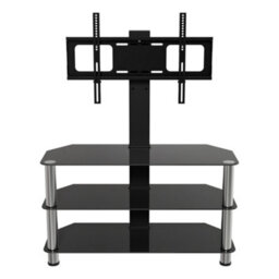 "Avf Black Glass 90Cm Tv Stand With Tv Mounting Column, For Tvs 32-60"" - Black/chrome" - thumbnail 3