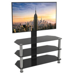 "Avf Black Glass 90Cm Tv Stand With Tv Mounting Column, For Tvs 32-60"" - Black/chrome" - thumbnail 4