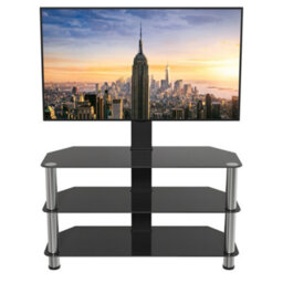 "Avf Black Glass 90Cm Tv Stand With Tv Mounting Column, For Tvs 32-60"" - Black/chrome" - thumbnail 5