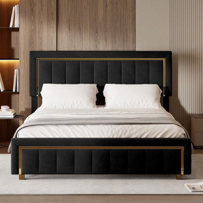 5Ft King Bed, Upholstered Ottoman Bed Frame With Adjustable Headboard, Black Velvet 150X200Cm - image 1