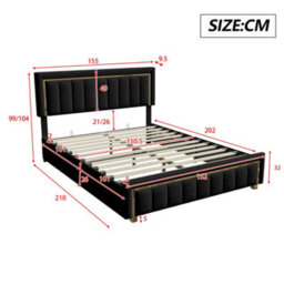 5Ft King Bed, Upholstered Ottoman Bed Frame With Adjustable Headboard, Black Velvet 150X200Cm - thumbnail 7