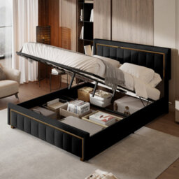 5Ft King Bed, Upholstered Ottoman Bed Frame With Adjustable Headboard, Black Velvet 150X200Cm - thumbnail 4