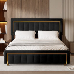 5Ft King Bed, Upholstered Ottoman Bed Frame With Adjustable Headboard, Black Velvet 150X200Cm - thumbnail 1