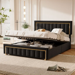 5Ft King Bed, Upholstered Ottoman Bed Frame With Adjustable Headboard, Black Velvet 150X200Cm - thumbnail 3