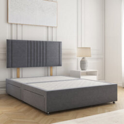 Bsspoke Monaco Divan Bed In Steel Plush Velvet With 24Inch Headboard No Mattress No Drawers In Single Double King 4Ft 6Ft