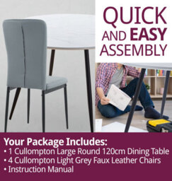 Hallowood Furniture Cullompton Large Round Dining Table 120Cm With 4 Light Grey Faux Leather Chairs - thumbnail 7