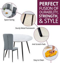 Hallowood Furniture Cullompton Large Round Dining Table 120Cm With 4 Light Grey Faux Leather Chairs - thumbnail 2