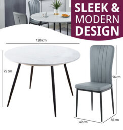 Hallowood Furniture Cullompton Large Round Dining Table 120Cm With 4 Light Grey Faux Leather Chairs - thumbnail 3