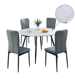Hallowood Furniture Cullompton Large Round Dining Table 120Cm With 4 Light Grey Faux Leather Chairs - thumbnail 8