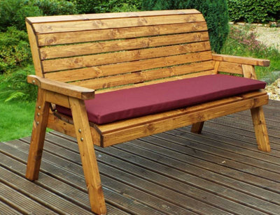 Charles Taylor Wooden Garden 3 Seater Bench Seat Armchair & Red Cushion & Cover - image 1