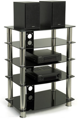 Centurion Supports Galago 5-Shelf Premium Black Glass With Silver Legs Av Rack - image 1
