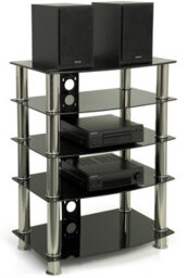 Centurion Supports Galago 5-Shelf Premium Black Glass With Silver Legs Av Rack - thumbnail 1