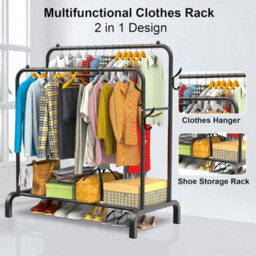 Heavy Duty Double Clothes Rail Hanging Rack Garment Didescription Large Capacity Storage: Length 110X44 Widthx150 Height  18mm/16M - thumbnail 2