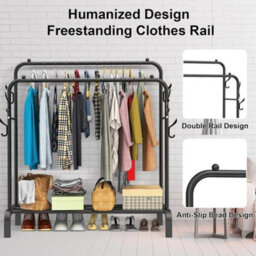 Heavy Duty Double Clothes Rail Hanging Rack Garment Didescription Large Capacity Storage: Length 110X44 Widthx150 Height  18mm/16M - thumbnail 5