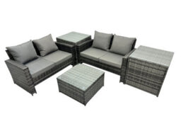 Fimous Pe Rattan Garden Furniture Set Lounge Double Seat Sofa Coffee Table Set With 2 Side Tables Dark Grey Mixed - thumbnail 1