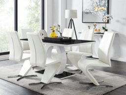 Furniturebox Giovani Rectangular 6 Seat White High Gloss Halo Structural Dining Table Black Glass Top And 6 White Faux Leather Willow Chairs - thumbnail 1