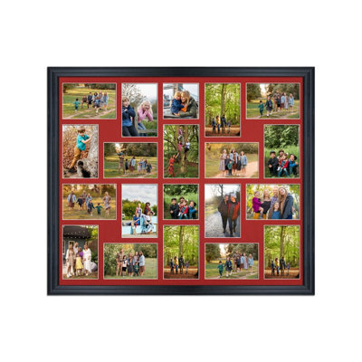 AK Frames 80X70Cm Black Classic Multi Photo Frame With Crimson Mount - Holds 20 Apertures (18X) 6X4, (2X) 4X4 Photos - image 1
