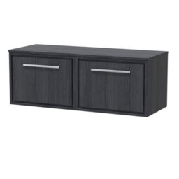 Hudson Reed Wall Hung 1-Drawer Vanity, Worktop & Handle, Graphite Grey Woodgrain, 605X460X449mm - thumbnail 1