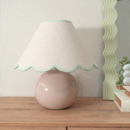 Valuelights Bosco Stone Natural Ceramic Table Lamp With Green Trim Scallop Shade - thumbnail 3