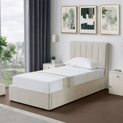 Evelynne Fabric 90Cm Single Ottoman Bed Frame With Storage - Beige - image 1