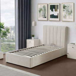 Evelynne Fabric 90Cm Single Ottoman Bed Frame With Storage - Beige - thumbnail 3