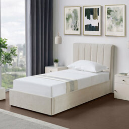 Evelynne Fabric 90Cm Single Ottoman Bed Frame With Storage - Beige