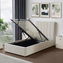 Evelynne Fabric 90Cm Single Ottoman Bed Frame With Storage - Beige - thumbnail 4