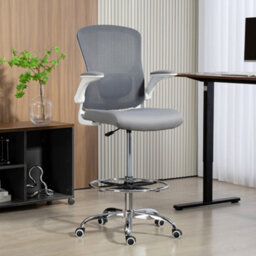 Homcom Ergonomic Mesh Tall Office Chair, 360 Degree Swivel Task Stool, Grey - thumbnail 9