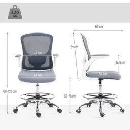 Homcom Ergonomic Mesh Tall Office Chair, 360 Degree Swivel Task Stool, Grey - thumbnail 3