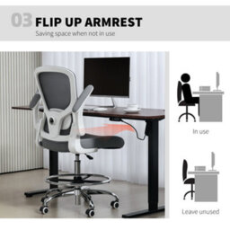Homcom Ergonomic Mesh Tall Office Chair, 360 Degree Swivel Task Stool, Grey - thumbnail 6