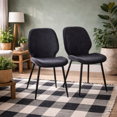 Wyld Haus Set Of 4 Larkwood Anthracite Corduroy Dining Chairs With Matt Black Legs - image 1
