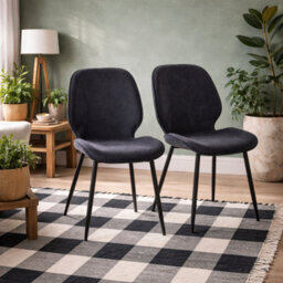 Wyld Haus Set Of 4 Larkwood Anthracite Corduroy Dining Chairs With Matt Black Legs - thumbnail 1
