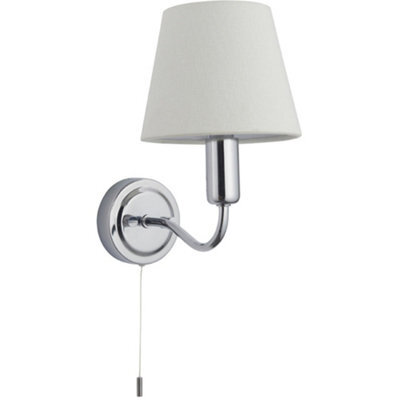 Bathroom Wall Light Fitting - Chrome Plate & Ivory Fabric Shade - Modern - image 1