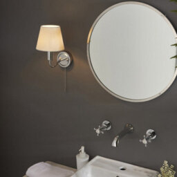 Bathroom Wall Light Fitting - Chrome Plate & Ivory Fabric Shade - Modern - thumbnail 5