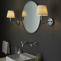 Bathroom Wall Light Fitting - Chrome Plate & Ivory Fabric Shade - Modern - thumbnail 4
