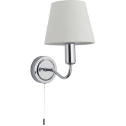 Bathroom Wall Light Fitting - Chrome Plate & Ivory Fabric Shade - Modern - thumbnail 1