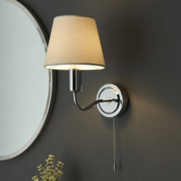 Bathroom Wall Light Fitting - Chrome Plate & Ivory Fabric Shade - Modern - thumbnail 3