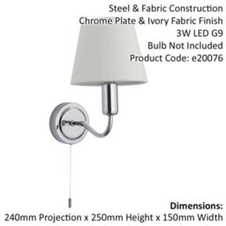Bathroom Wall Light Fitting - Chrome Plate & Ivory Fabric Shade - Modern - thumbnail 2
