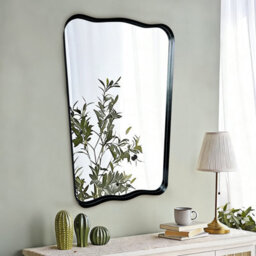 Deenz Elegant Organic Shape Deep Style Black Bold Aluminium Frame Wall Hanging Mirror Vertical Display Clear Glass Border 85X60 Cm - thumbnail 1
