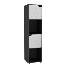 Urbn-Living Urbnliving 119Cm Height 4 Cubes Black Wooden Bookcase Display Shelf Storage Cabinet With Modern Geo White Door - thumbnail 2