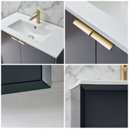 Homestylestore Anthracite 810mm Wall Hung Bathroom Vanity Unit With Basin And Brushed Brass Finger Pull Handle - thumbnail 3
