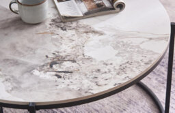 Furnizone UK Giulia Nest Of 2 Round Sintered Stone White Marble Effect With Black Metal Frame Coffee Tables - thumbnail 3