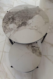 Furnizone UK Giulia Nest Of 2 Round Sintered Stone White Marble Effect With Black Metal Frame Coffee Tables - thumbnail 4