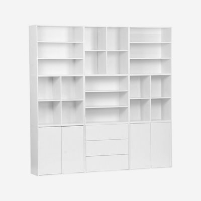 Sweeek - Bookshelf Kit White Wood Decor    9 Elements 100% Modular L 210 X W 35 X H 210 Cm    Kompo - image 1