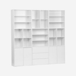 Sweeek - Bookshelf Kit White Wood Decor    9 Elements 100% Modular L 210 X W 35 X H 210 Cm    Kompo - thumbnail 1