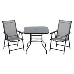 Living And Home Set Of 3 Black Garden Ripple Glass Square Umbrella Table And Folding Chairs Set 80 Cm - thumbnail 3