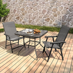 Living And Home Set Of 3 Black Garden Ripple Glass Square Umbrella Table And Folding Chairs Set 80 Cm - thumbnail 2