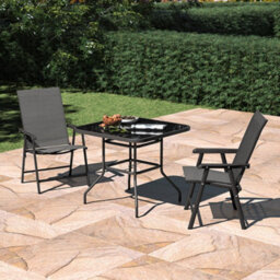 Living And Home Set Of 3 Black Garden Ripple Glass Square Umbrella Table And Folding Chairs Set 80 Cm - thumbnail 1