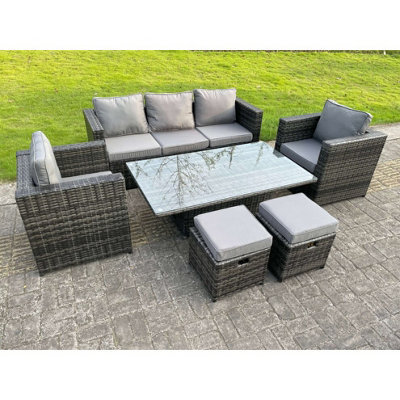 Fimous Rattan Garden Furniture Set Arm Chairs Rising Table Lounge Sofa Set With Small Foostools Dark Grey Mixed - image 1
